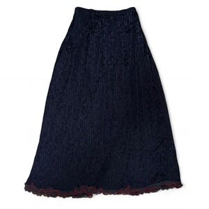 Vintage Exotic brand black velvet maxi skirt with red lace trim